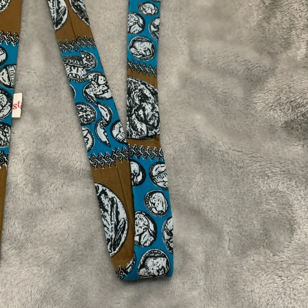 Vintage Rooster Jacob Reeds Sons Cotton Tie Blue Brown Buffalo Nickel Coin Print